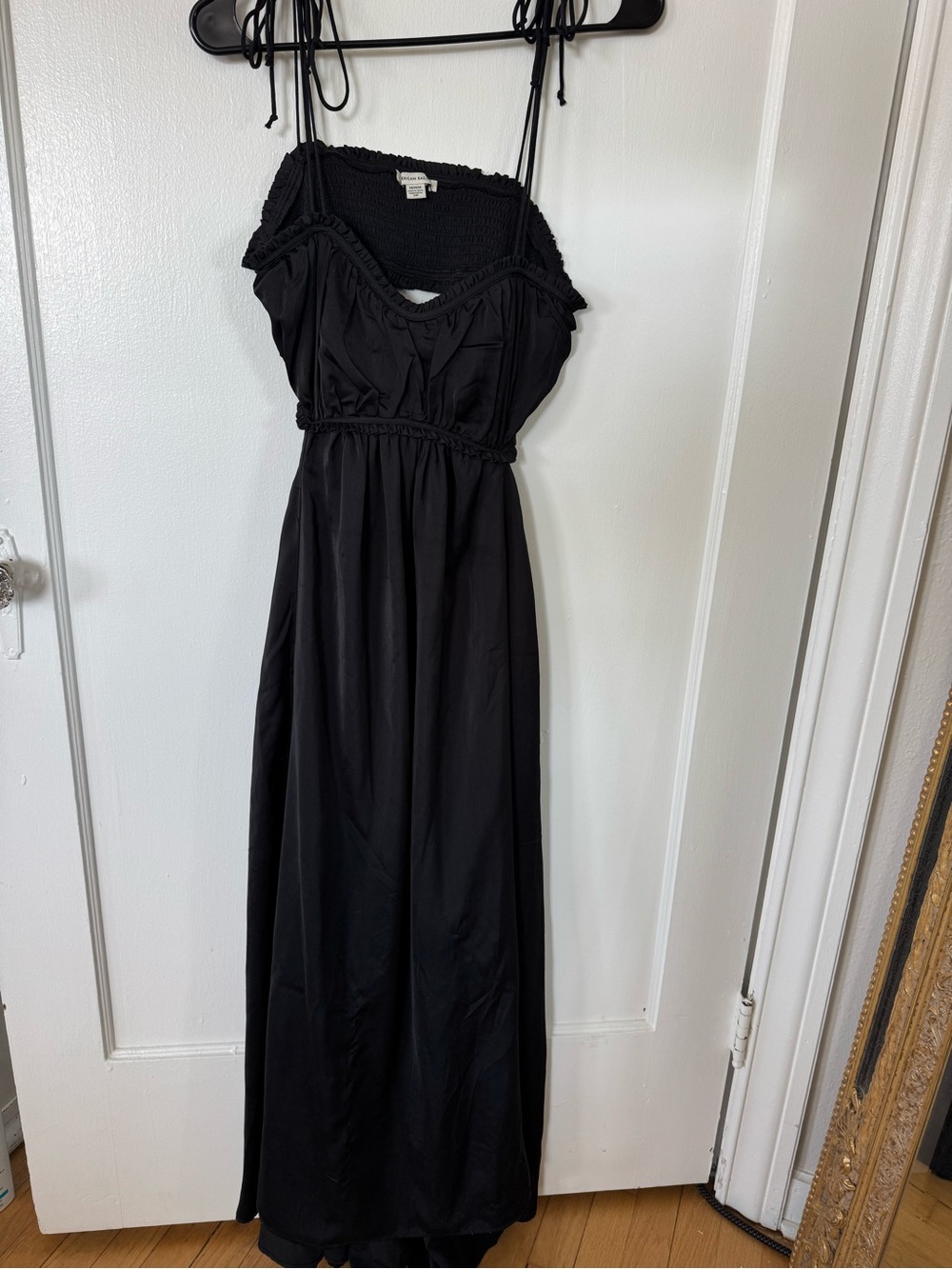 Black Maxi Dress with Smocked Bust and Tie Straps